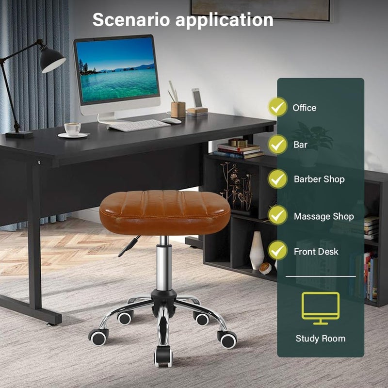 BFTOU Minimalist Square Swivel Stool with Wheel for Work SPA Shop Massage Height-Adjustable and Cost-Effective Rolling Stool Chair (Brown) - Image 3